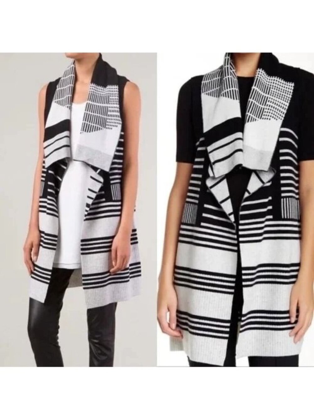 Vince Wool Cashmere Graphic Stripe Draped Vest  XS